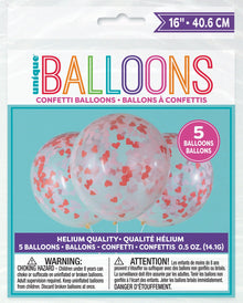 Clear Latex 16in Balloons with Heart-Shaped Confetti 5ct