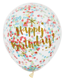 Glitzy Gold Birthday Clear Latex Balloons with Confetti 12 6ct