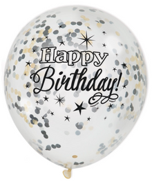 Glittering Birthday Clear Latex Balloons with Confetti 12in 6ct