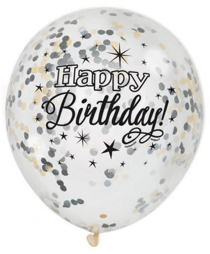 Glittering Birthday Clear Latex Balloons with Confetti 12in 6ct