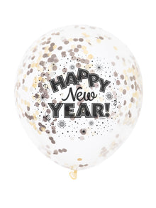 Happy New Year Clear 12in Latex Balloons with Pre-Filled Confetti 6ct - Pre-Filled