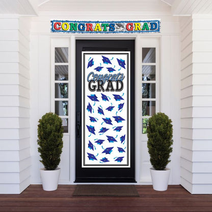 Congrats Grad Door Cover - Blue