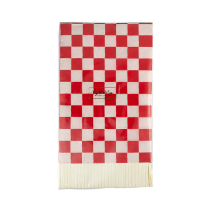 Red and Pink Checked Fringed Paper Dinner Napkins 24ct