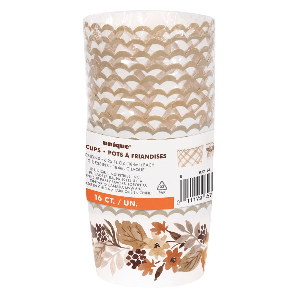 Thankful Harvest Assorted Scalloped Paper Treat Cups 16ct