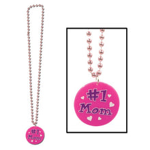 Bead Necklace w/Printed #1 Mom Medallion