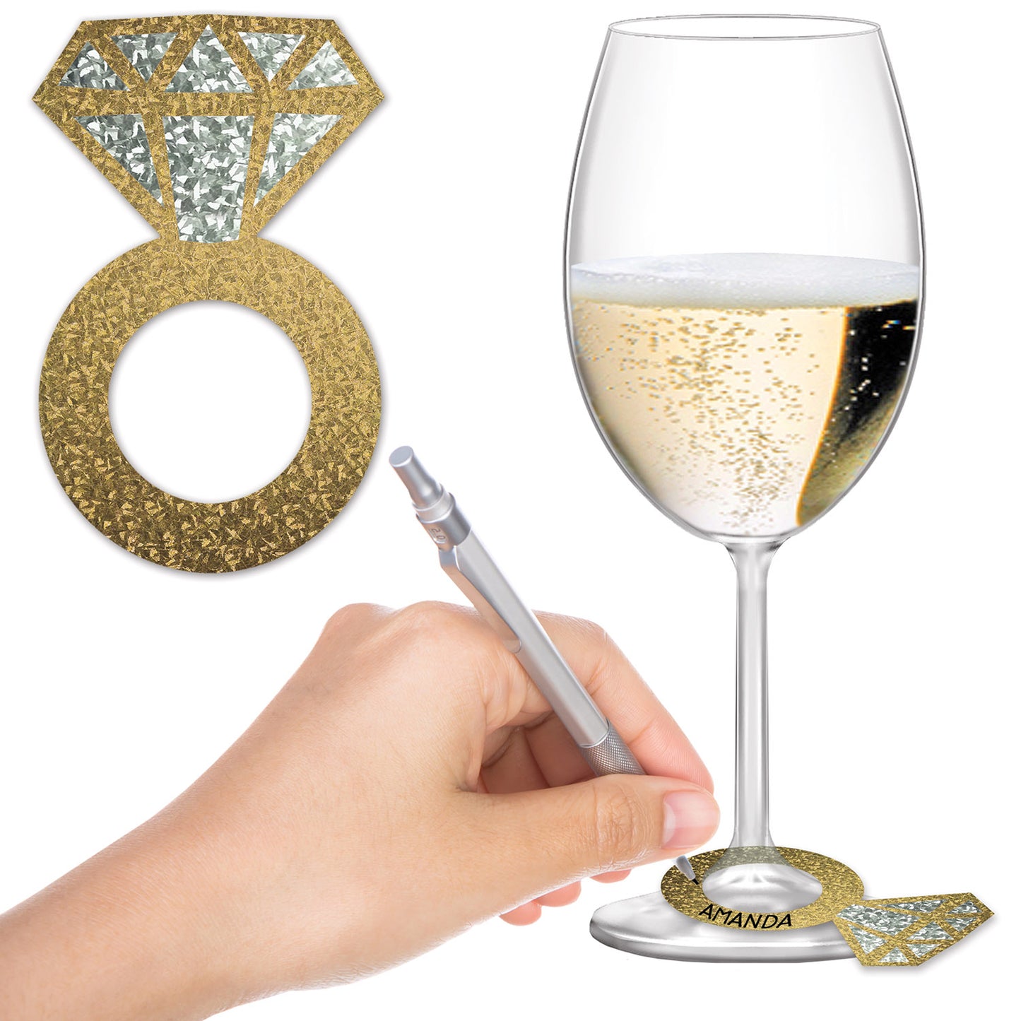 Diamond Ring Wine Glass Markers 24ct