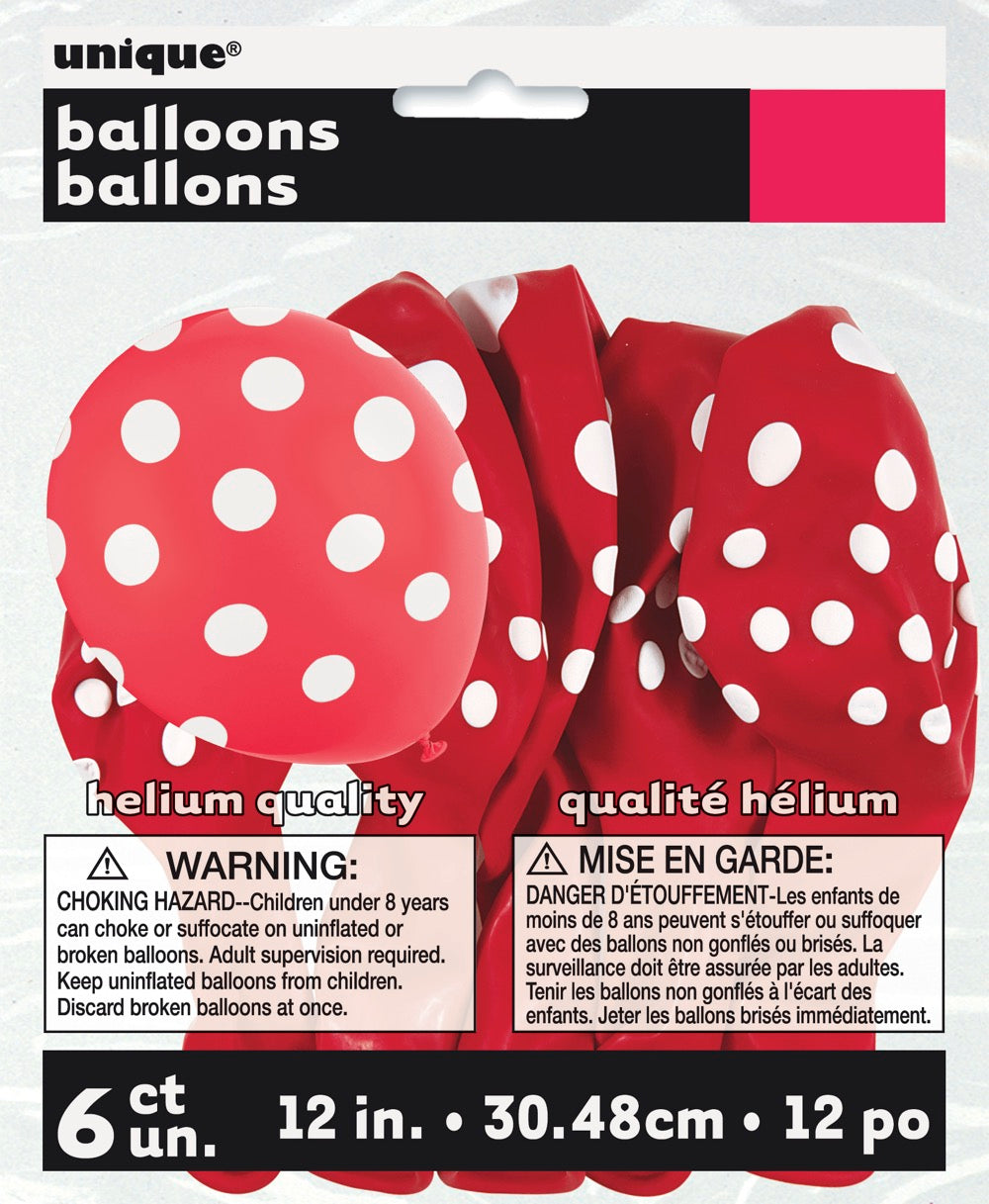 Polka Dot 12in Latex Balloons 6ct