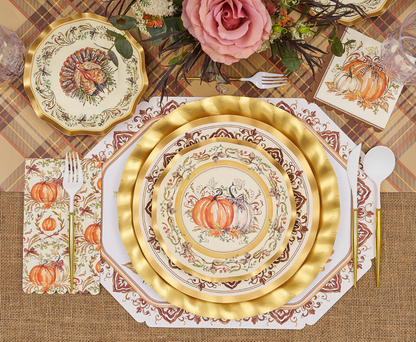Turkey & Gourds 8in Salad Plates 8ct
