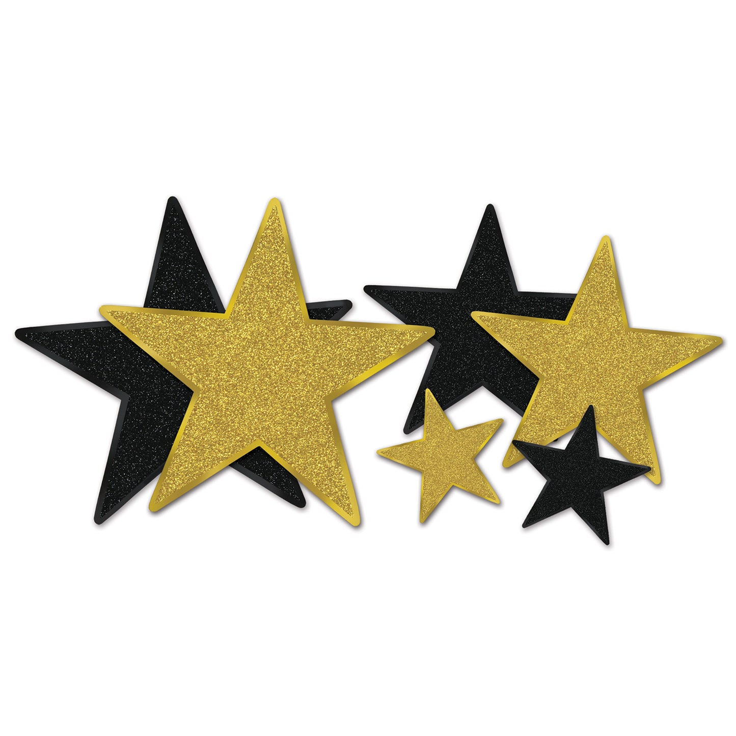 Glittered Foil Star Cutouts Black & Gold 6ct