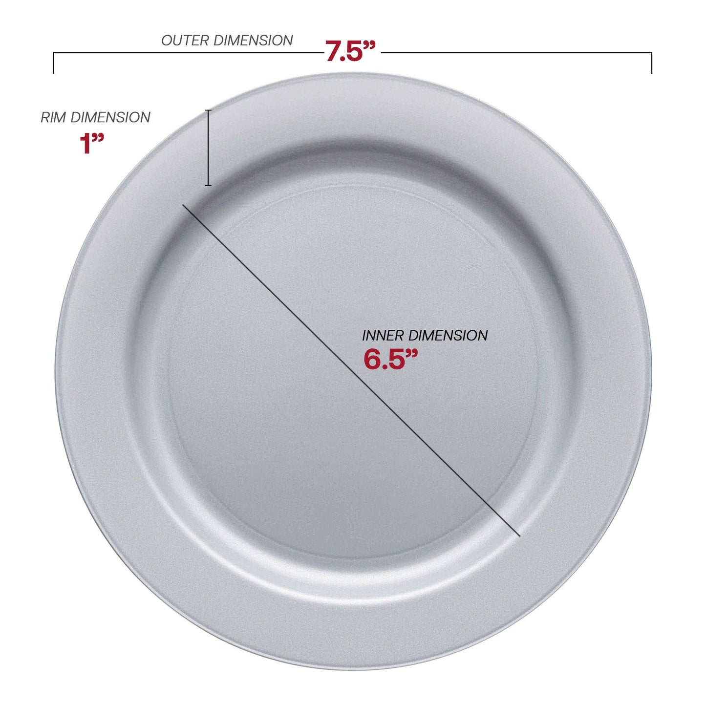 7.5" Matte Steel Gray Plastic Appetizer Plates - 10 pcs