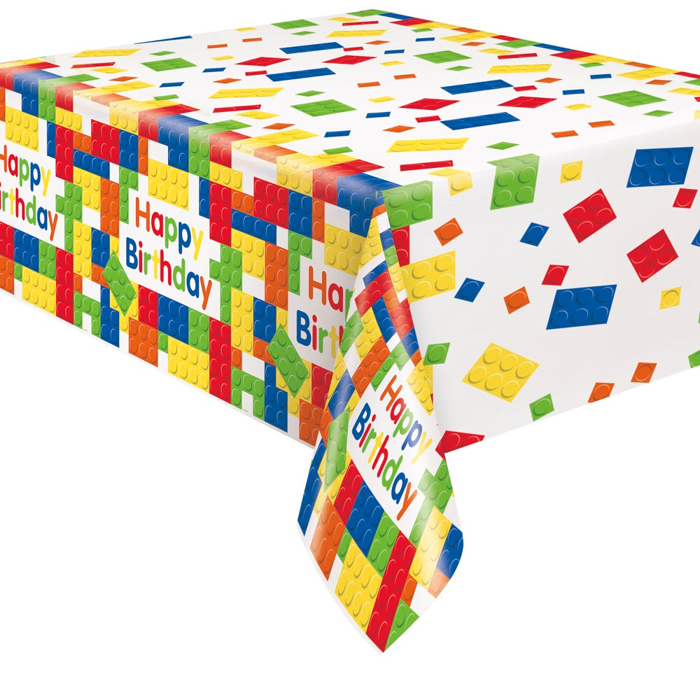 Building Blocks Birthday Rectangular Plastic Table Cover 54in x 84in