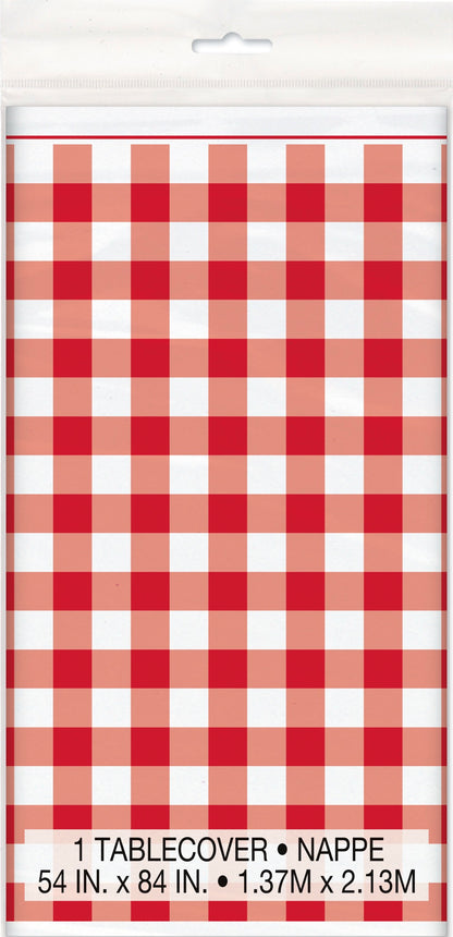 Red Gingham Rectangular Plastic Table Cover 54in x 84in