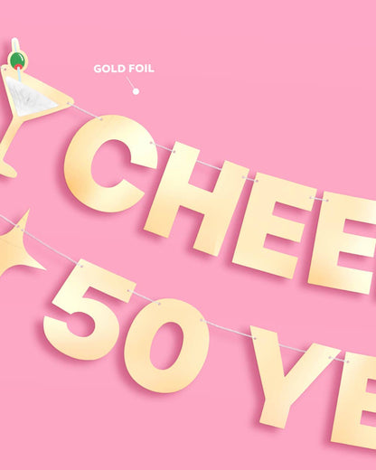Cheers to 50 Years Banner - 3D paper banner, 50th Birthday