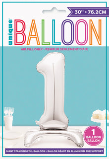 30in Air-Filled Standing Number Balloons: Silver