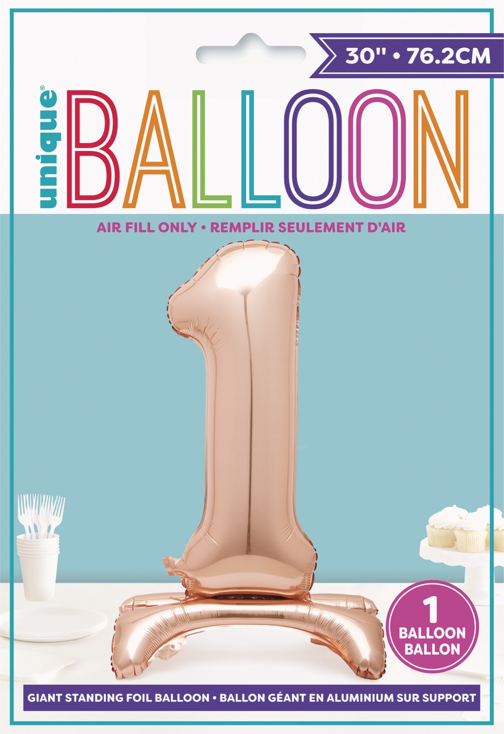 30in Air-Filled Standing Number Balloons: Rose Gold