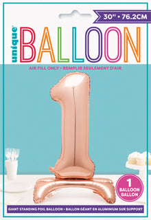 30in Air-Filled Standing Number Balloons: Rose Gold
