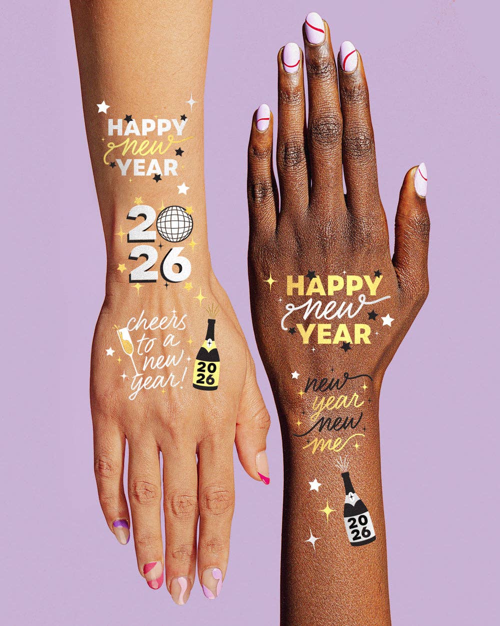 Metallic NYE Tats - 40 foil temporary tattoos New Years Eve