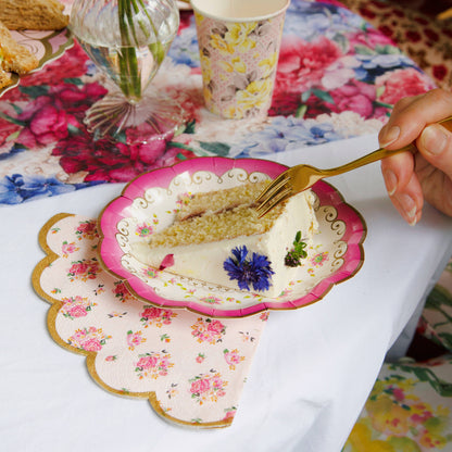 Scalloped Pink Floral Napkins | 20 Pack| Tea Party |