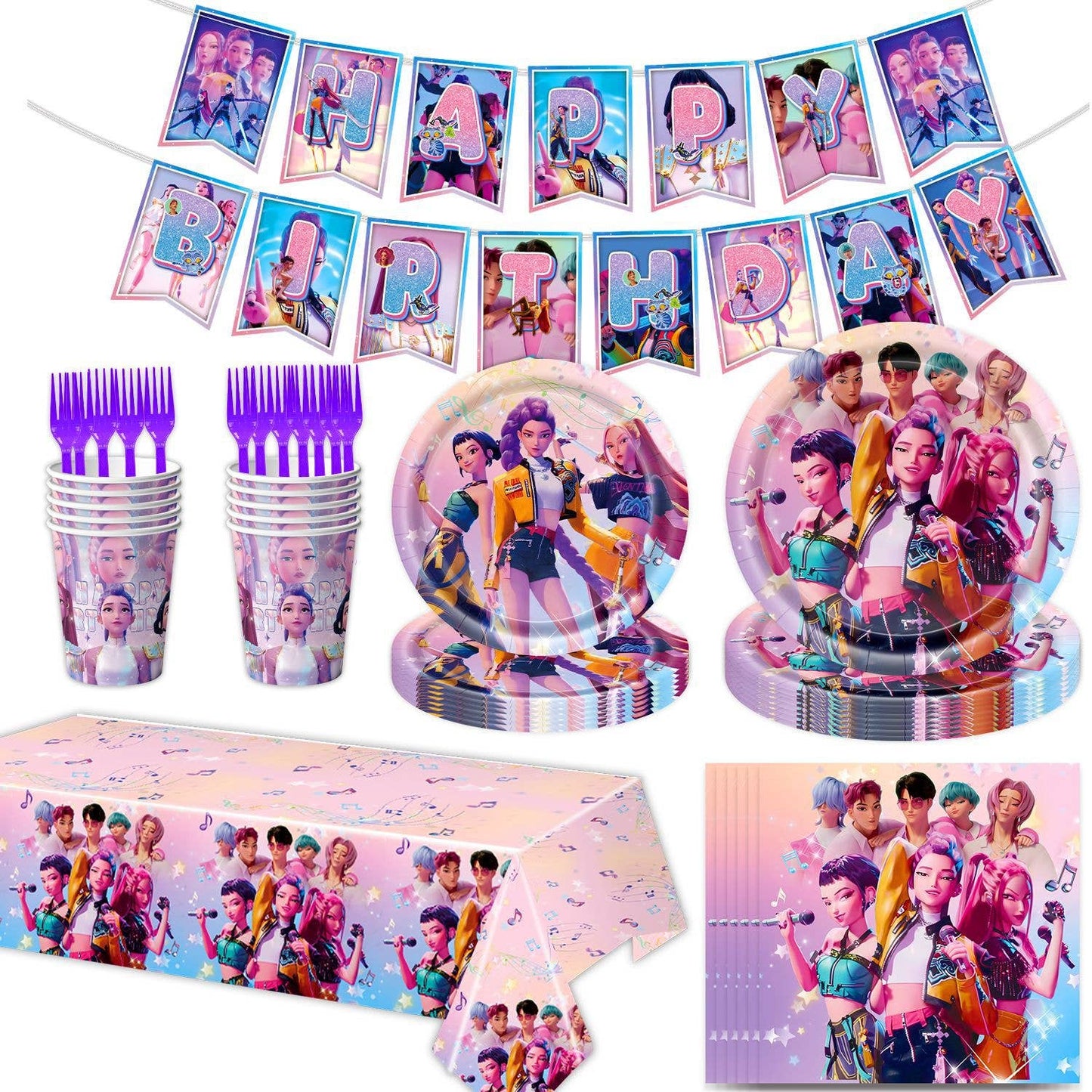 K-Pop Demon Hunters Birthday Decor Birthday Supplies Sets