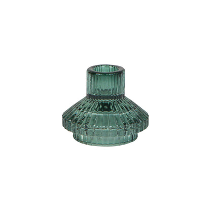 Small Ribbed Glass Candle Holder