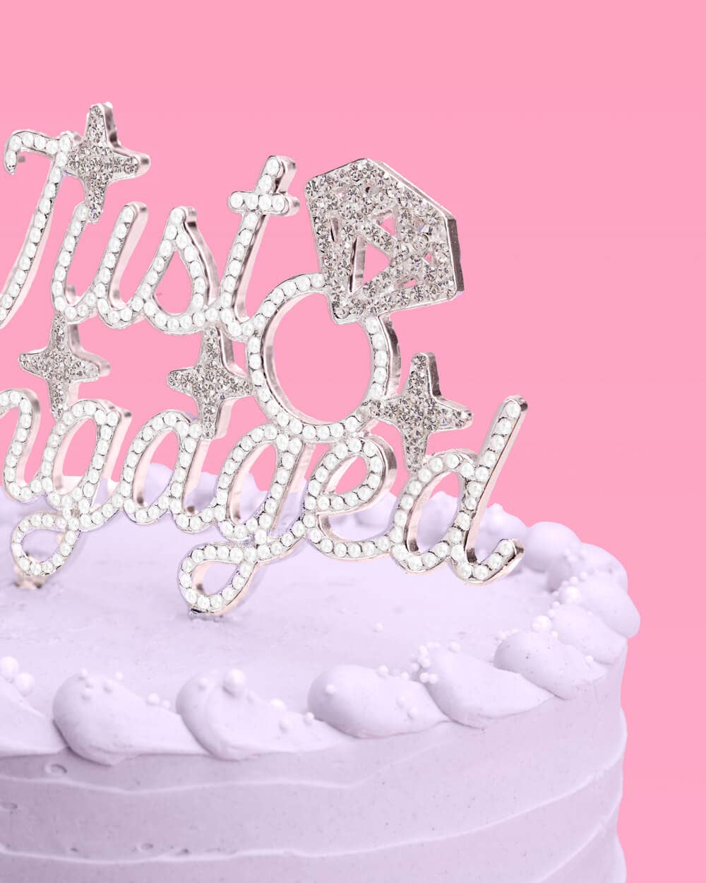 Just Engaged Topper - pearl + crystal cake topper 6" x 5.5"