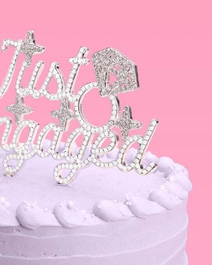 Just Engaged Topper - pearl + crystal cake topper 6" x 5.5"