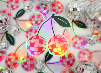 Disco Ball Cherries Holographic Sticker
