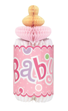 Pink Dots Baby Shower Bottle Shaped Honeycomb Decoration 12in