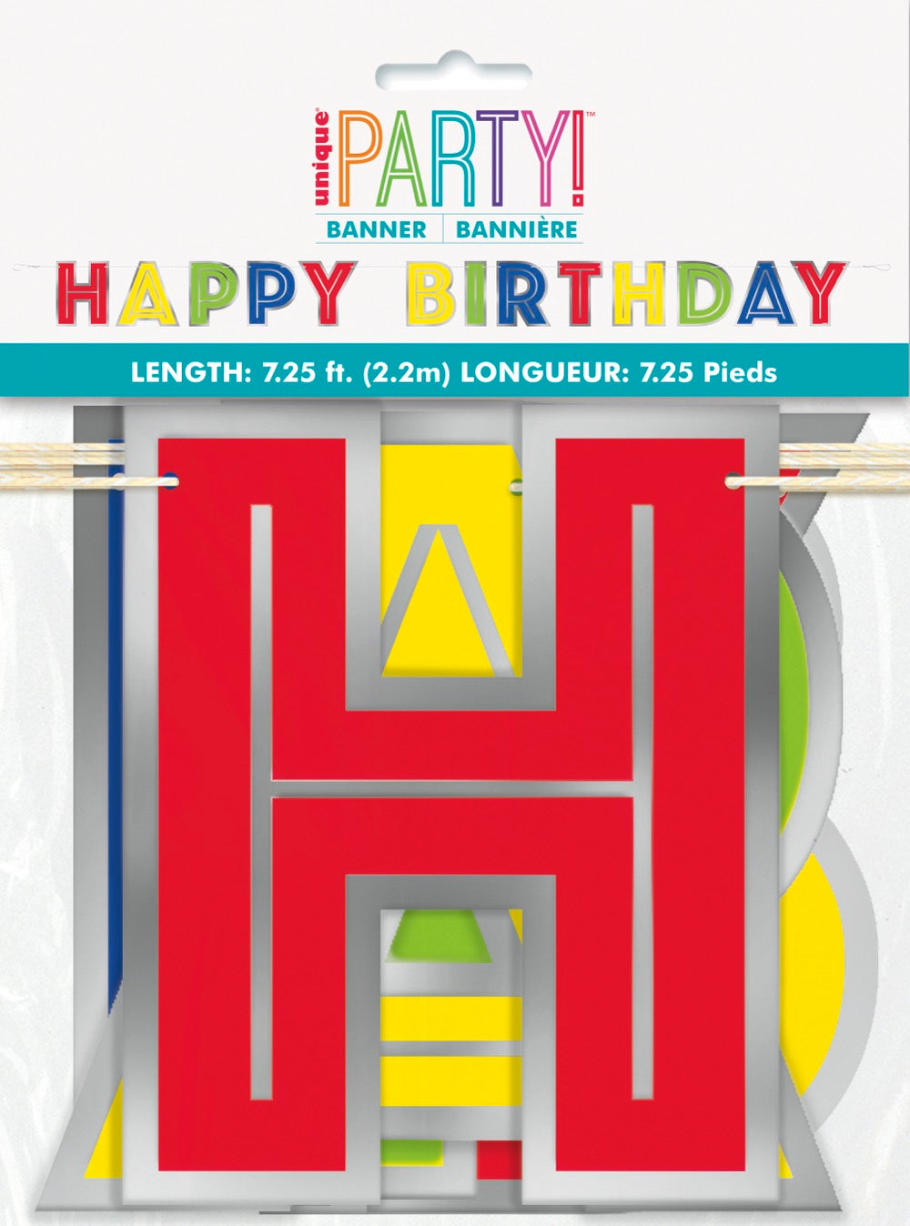 Silver Foil & Rainbow Happy Birthday Banner 7.25ft