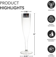 5oz Champagne Flutes 1-Piece - Silver Rim 10ct