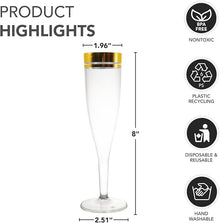 5oz Champagne Flutes 1-Piece - Gold Rim 10ct