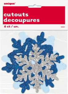 Mini Snowflake Glitter Cut Outs 6ct - Assorted
