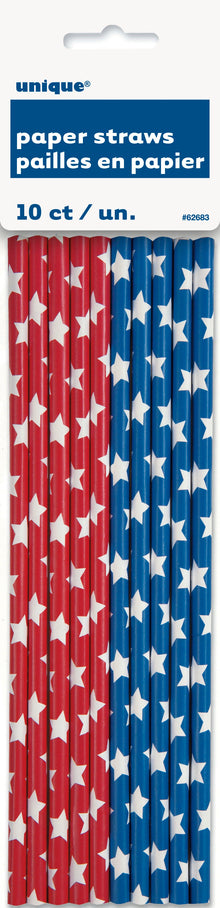 Red & Blue Stars Paper Straws 10ct