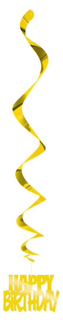 Happy Birthday Gold Foil Hanging Swirl Decorations 32in 3ct
