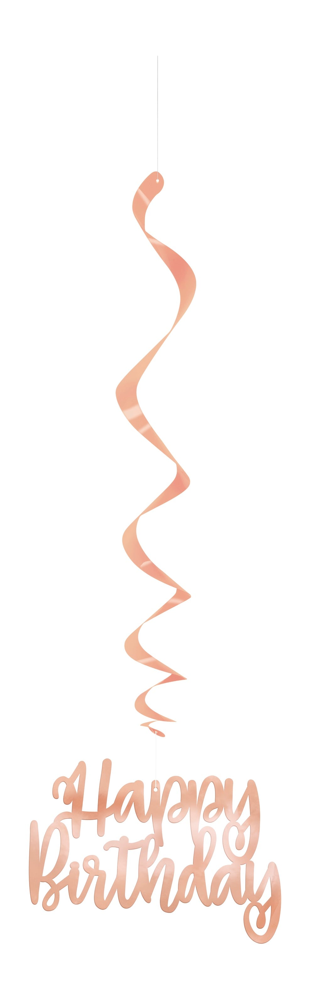Foil Rose Gold Happy Birthday Hanging Swirl Decorations 32in 3ct