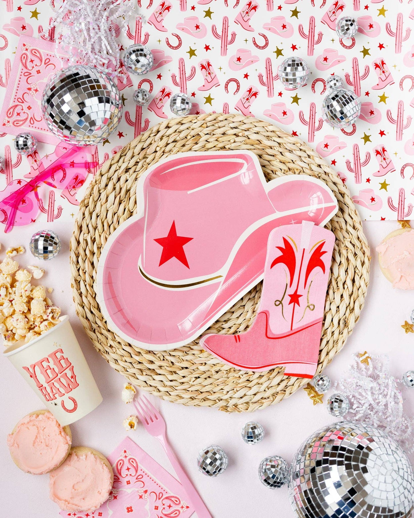 Cowgirl Hat Pink Shaped Paper Plates 8ct