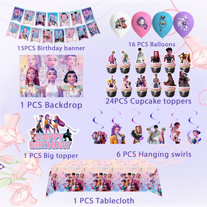 K-Pop Demon Hunters Birthday Decor Birthday Supplies Sets