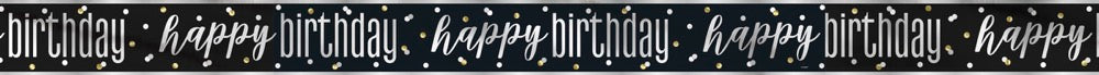 Black & Silver Foil Happy Birthday Banner 12ft