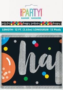 Colorful Balloons Happy Birthday Banner 12ft