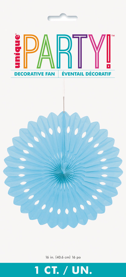 Light Blue Solid 16in Tissue Paper Fan