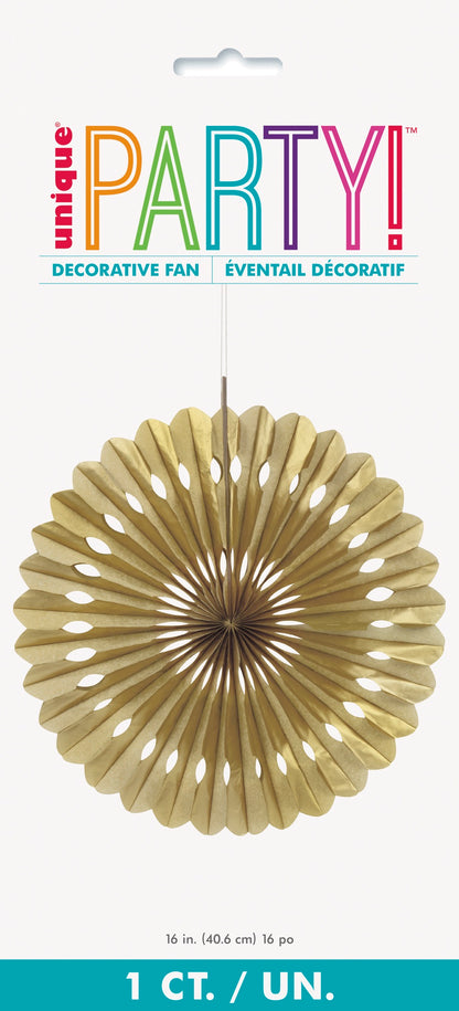 Gold Solid 16in Tissue Paper Fan