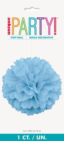 Light Blue Solid 16in Hanging Tissue Pom Pom
