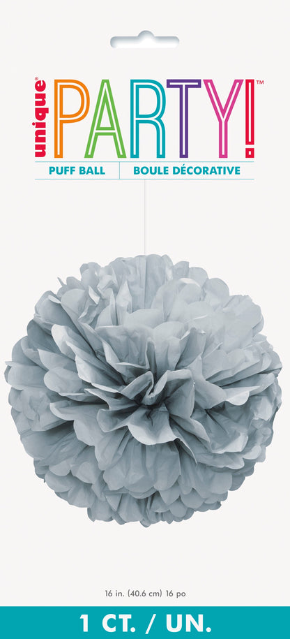 Silver Solid 16in Hanging Tissue Pom Pom