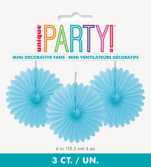 Light Blue Solid 6in Tissue Paper Fans 3ct
