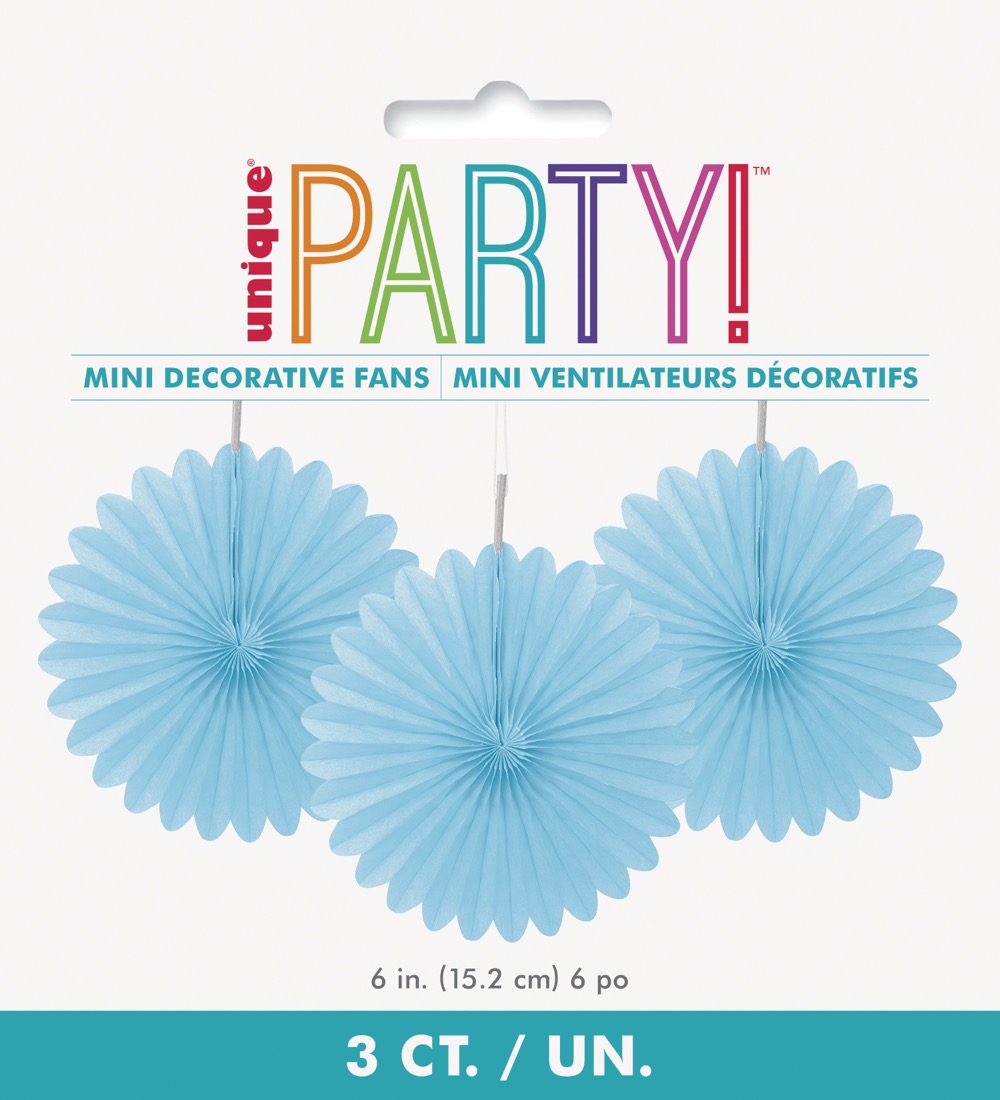 Light Blue Solid 6in Tissue Paper Fans 3ct