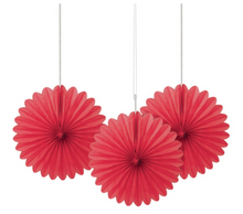 Red Solid 6in Tissue Paper Fans 3ct
