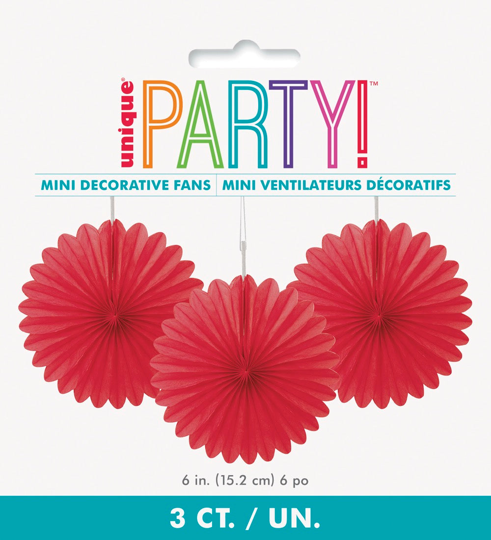 Red Solid 6in Tissue Paper Fans 3ct