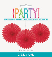 Red Solid 6in Tissue Paper Fans 3ct