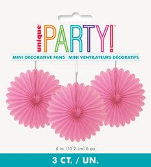 Hot Pink Solid 6in Tissue Paper Fans 3ct