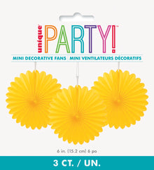 Yellow Solid 6in Tissue Paper Fans 3ct